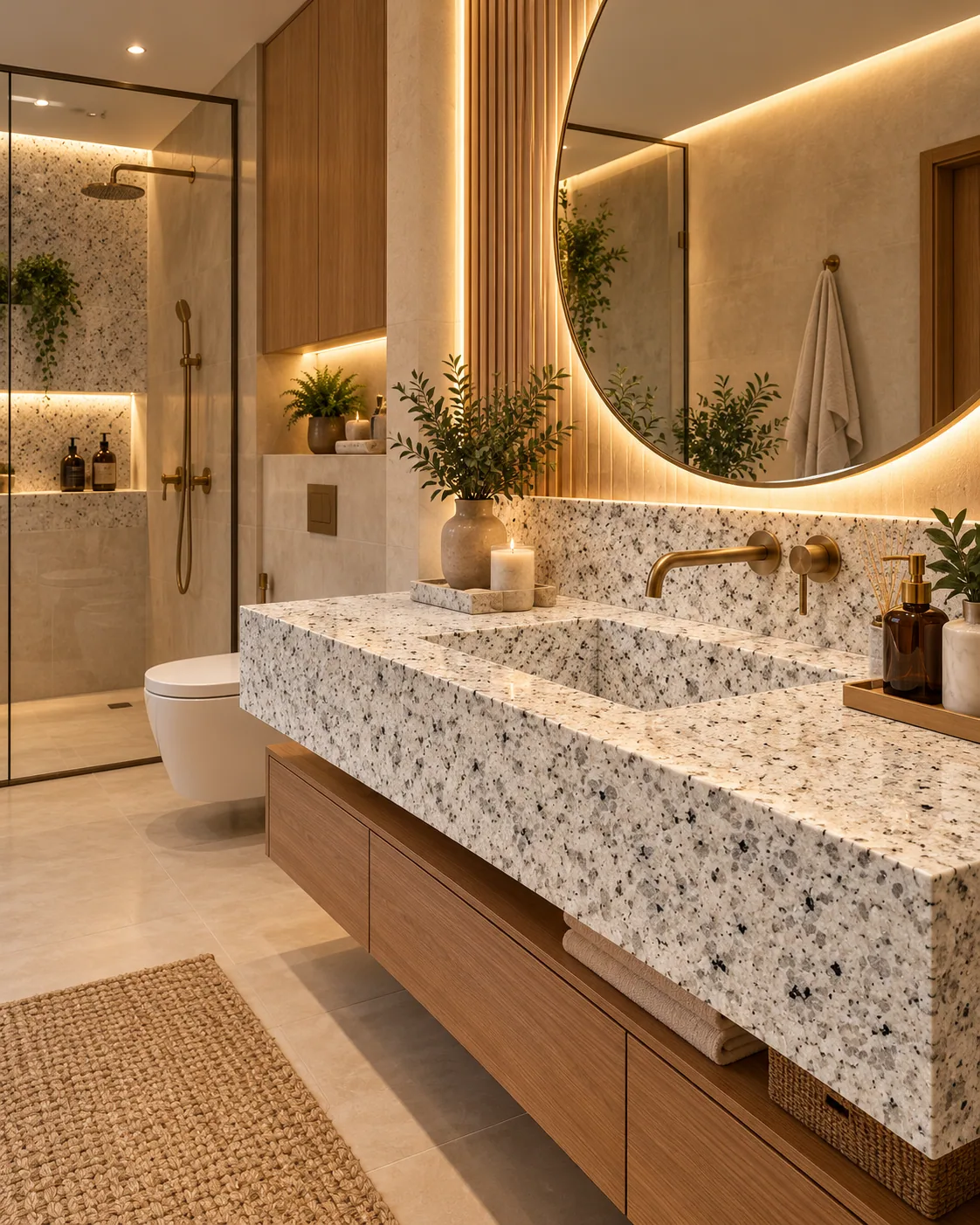 Banheiro bancada com Branco Cristal — inspiração de aplicação