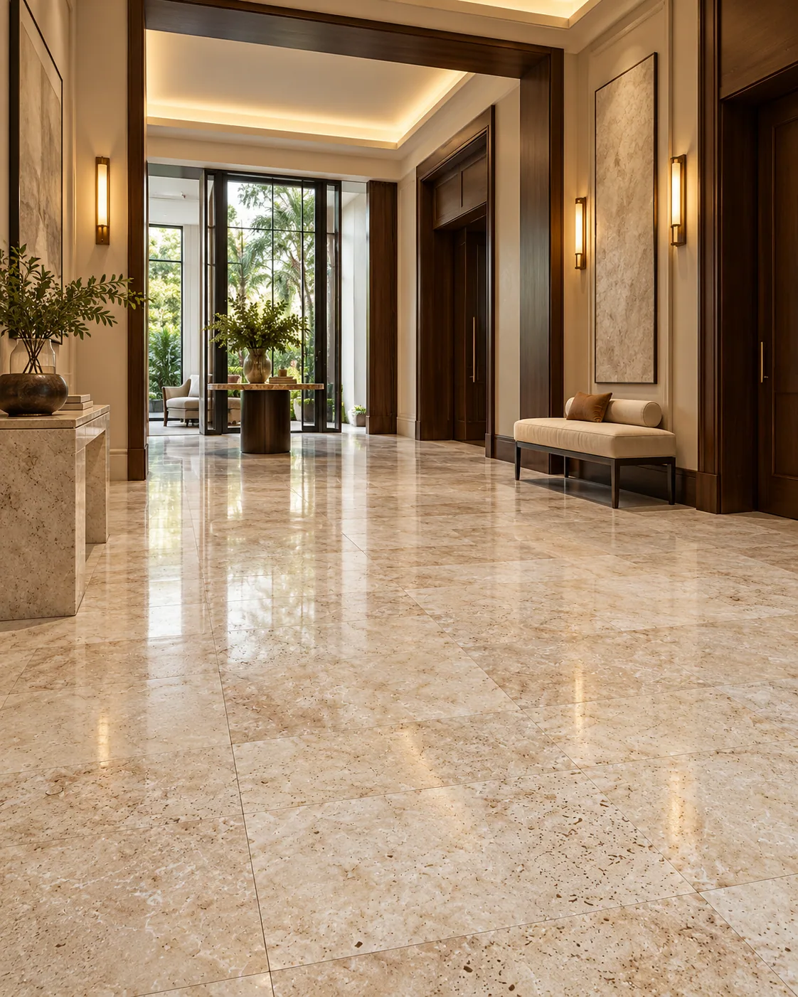 Hall de entrada piso com Ladrilho Anticato – Travertino Romano — inspiração de aplicação