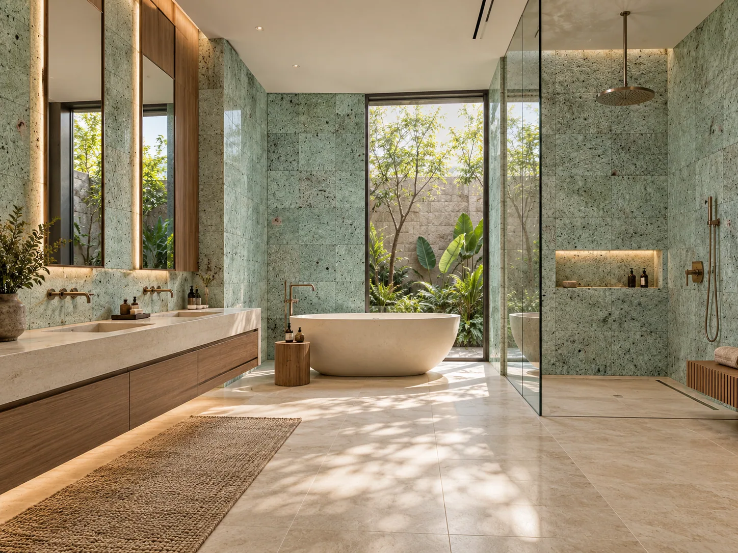 Banheiro spa com Hijau Premium Lisa – Green Bali — inspiração de aplicação
