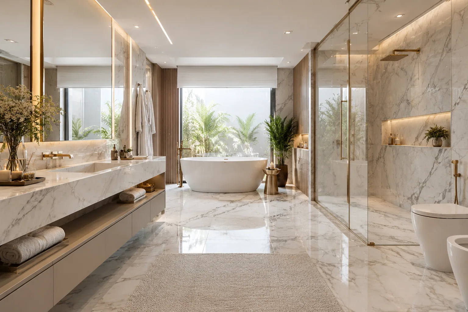 Banheiro spa com Calacatta Lincoln — inspiração de aplicação
