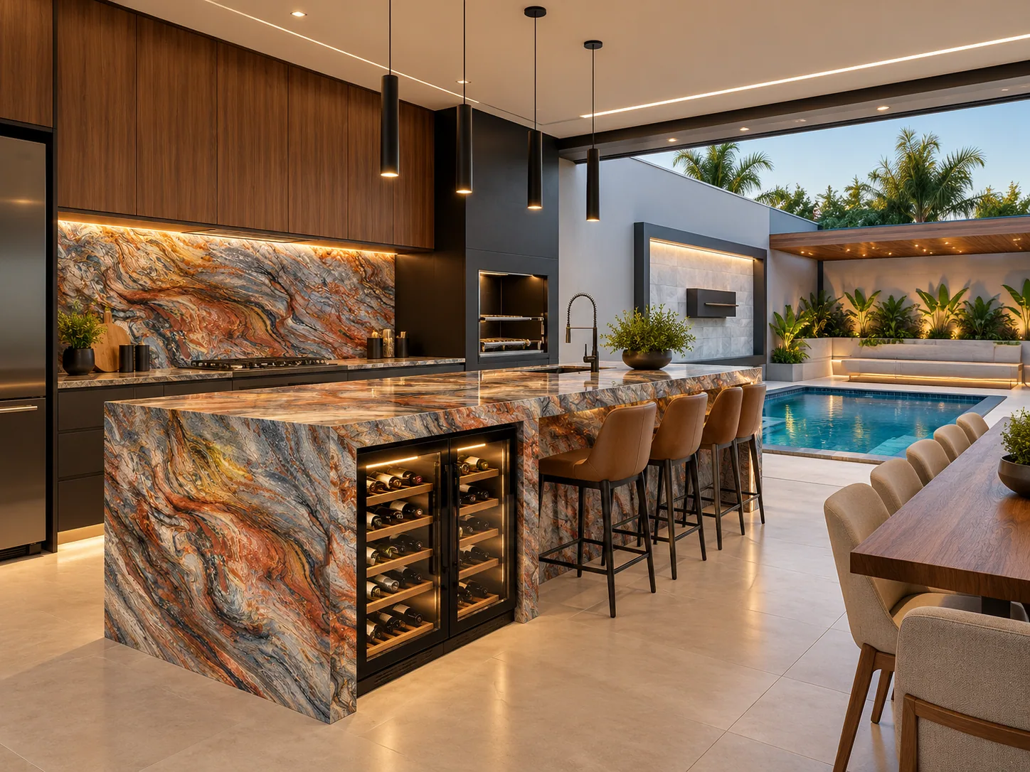 Área gourmet bancada com adega com Fusion Wow — inspiração de aplicação