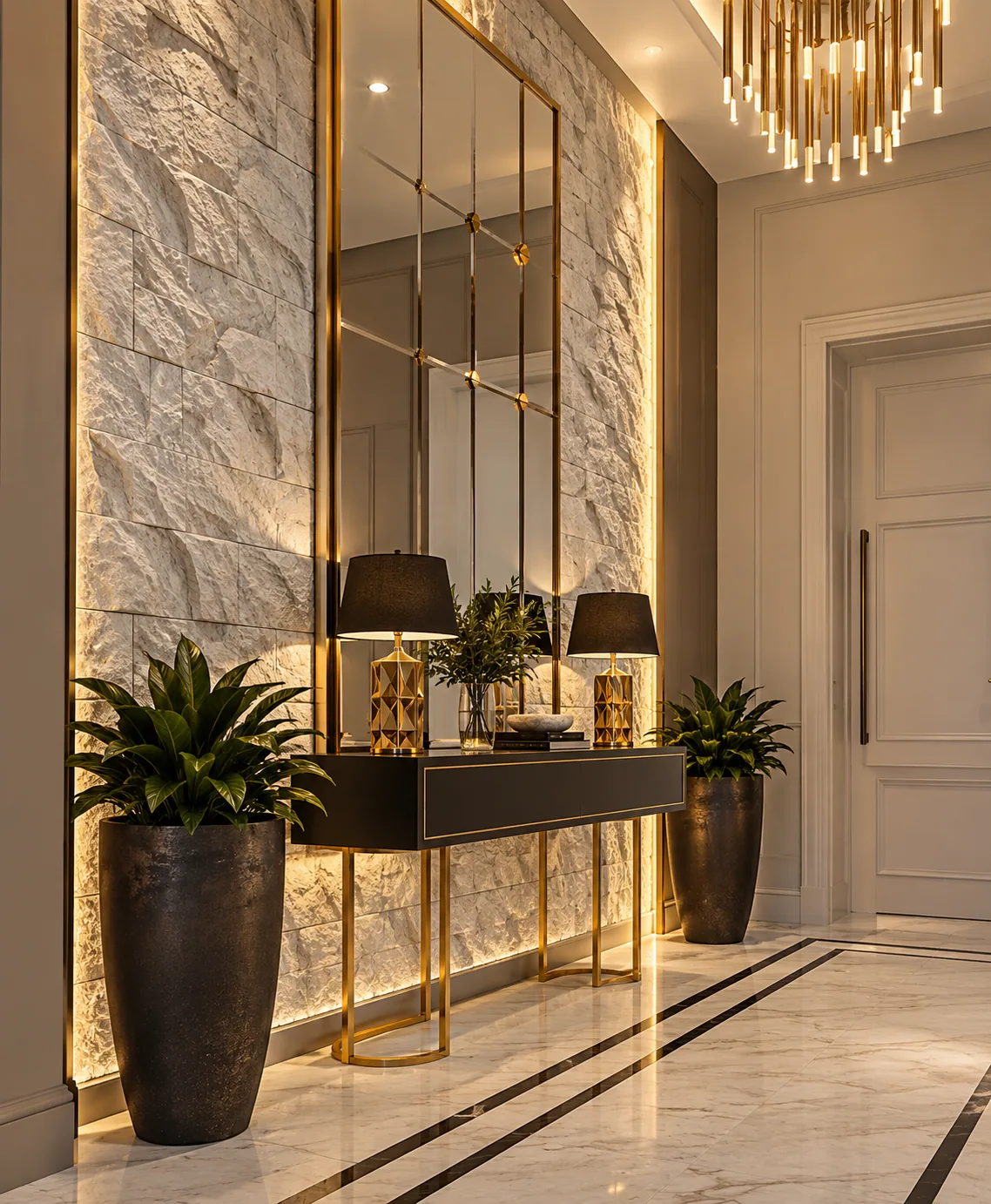 Hall de entrada com Rockface – Limestone — inspiração de aplicação