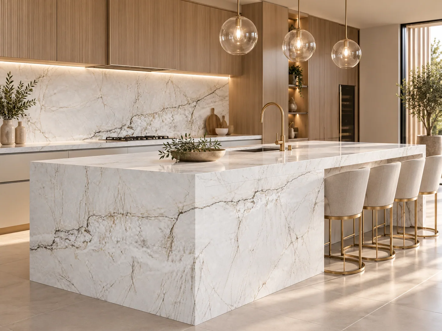 Cozinha bancada com Mont Blanc — inspiração de aplicação