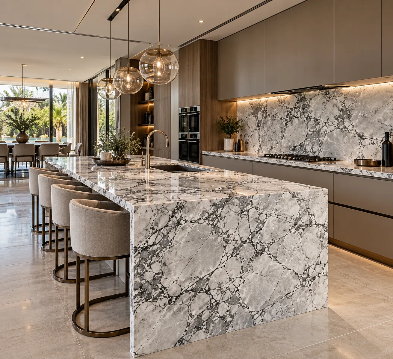 Cozinha bancada com Super White Dolomite — inspiração de aplicação