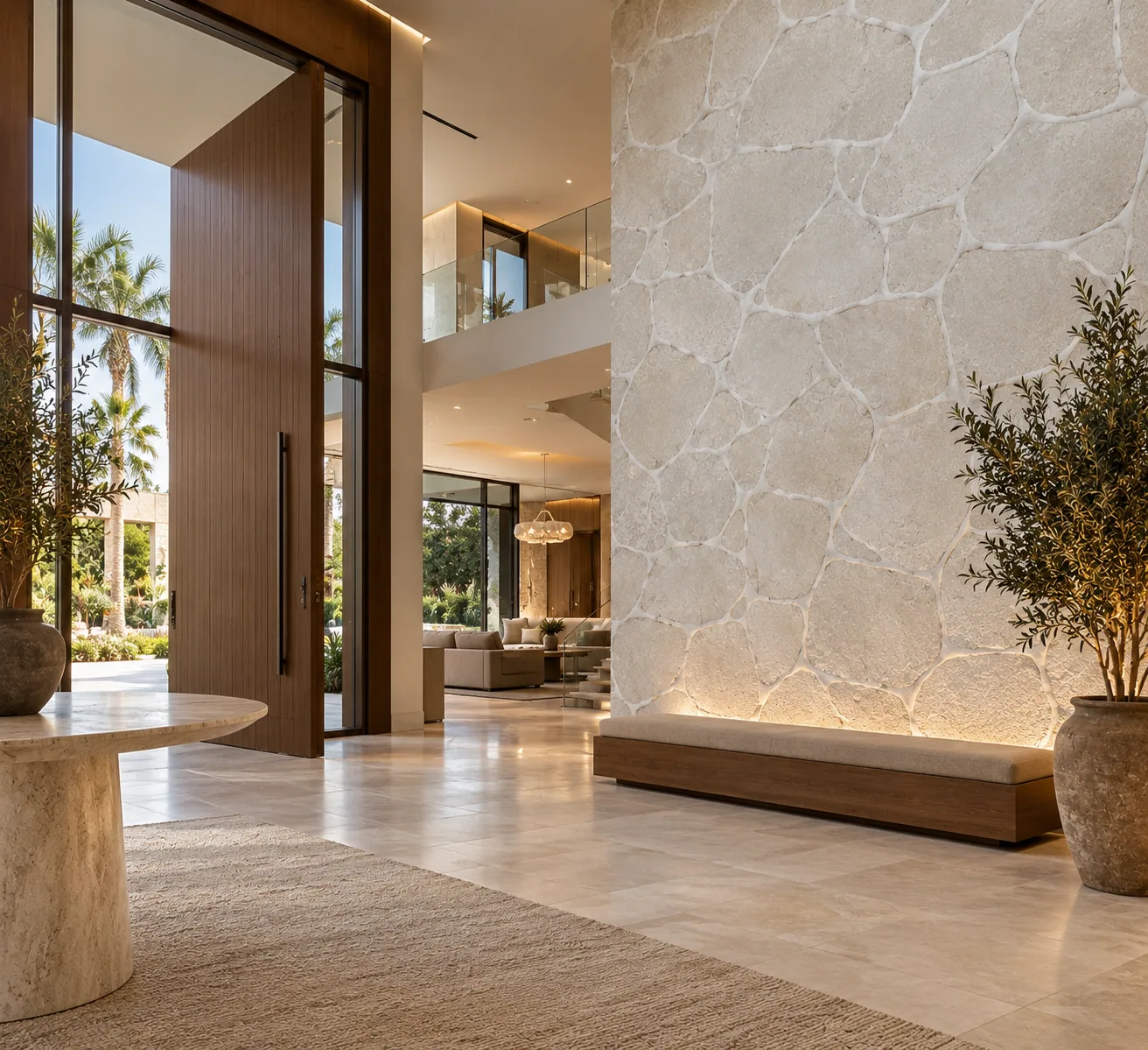 Foyer moderno com Anticato Orgânico – Limestone — inspiração de aplicação