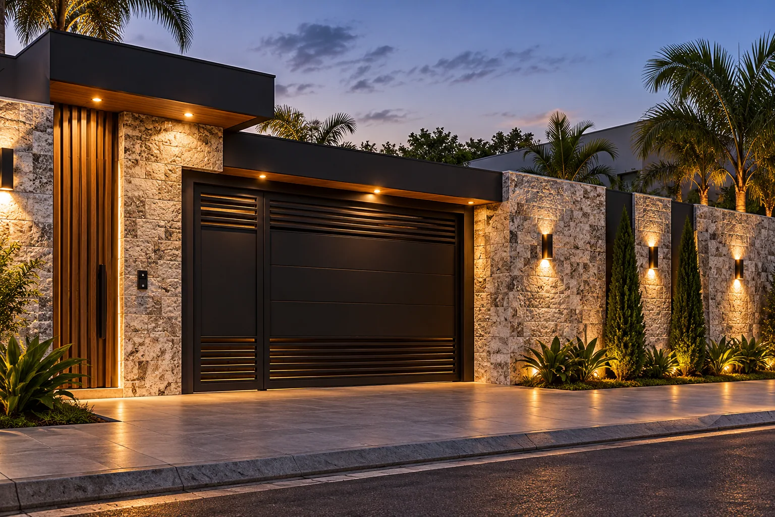 Muro fachada com Rockface Silver – Travertino Silver — inspiração de aplicação