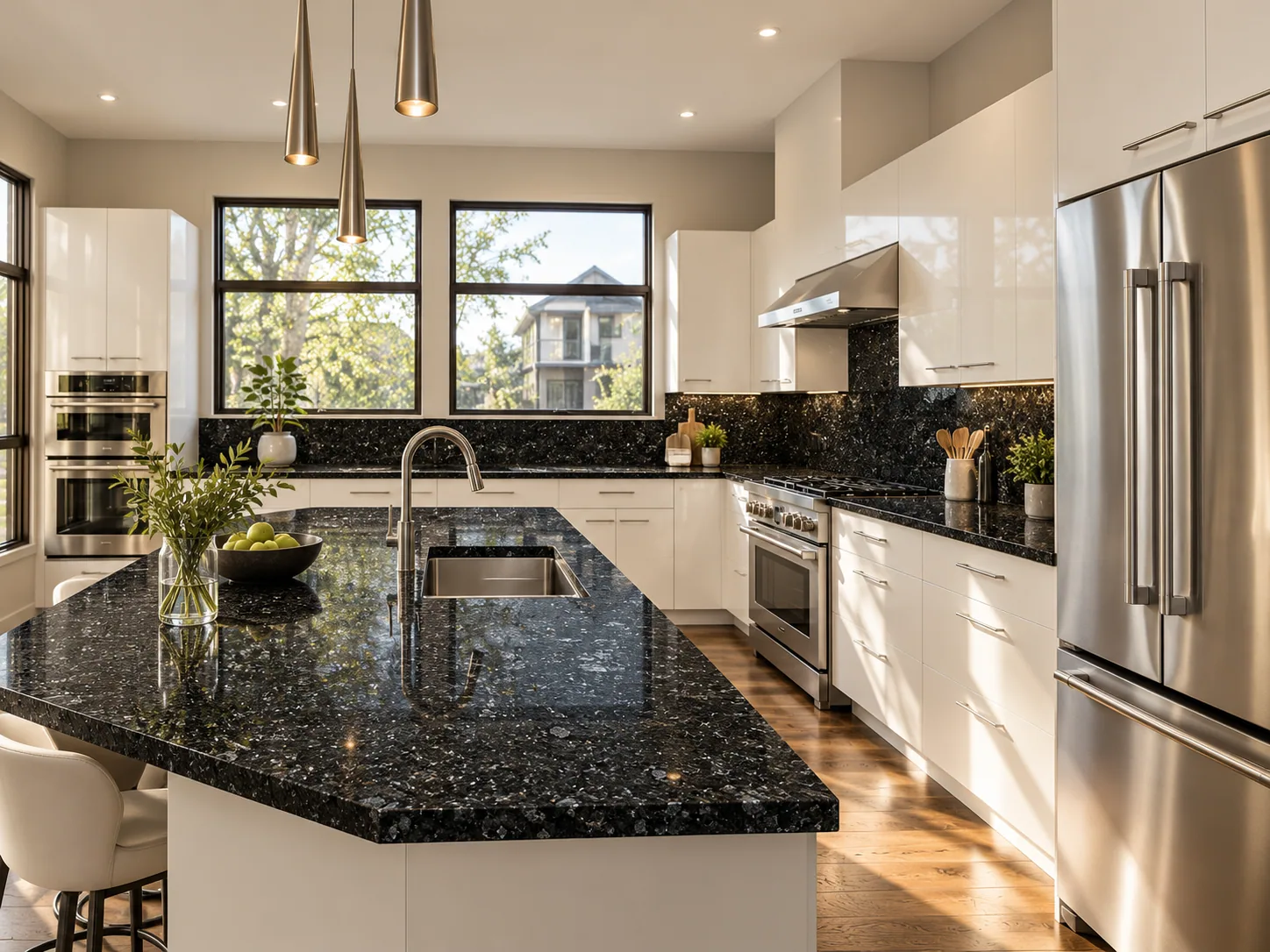 Cozinha bancada com Preto São Gabriel — inspiração de aplicação