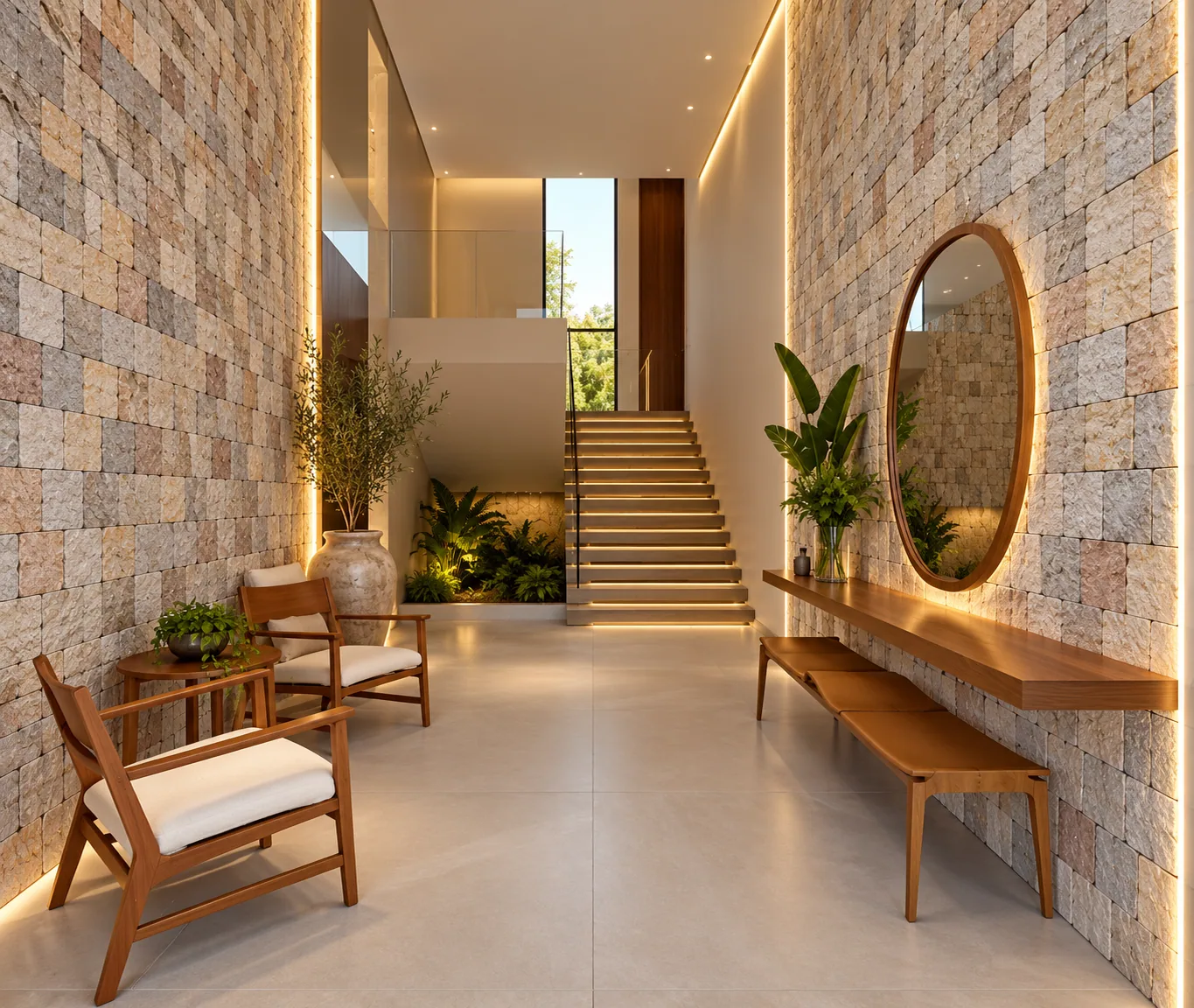 Hall de entrada com Quartzito Branco (10 x 10 cm) — inspiração de aplicação