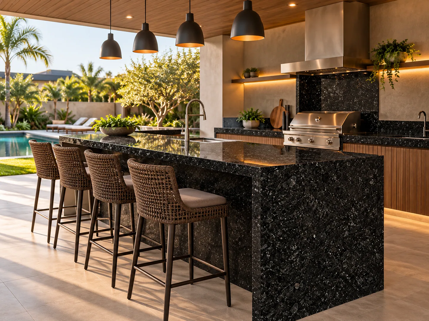 Cozinha externa com Preto São Gabriel — inspiração de aplicação