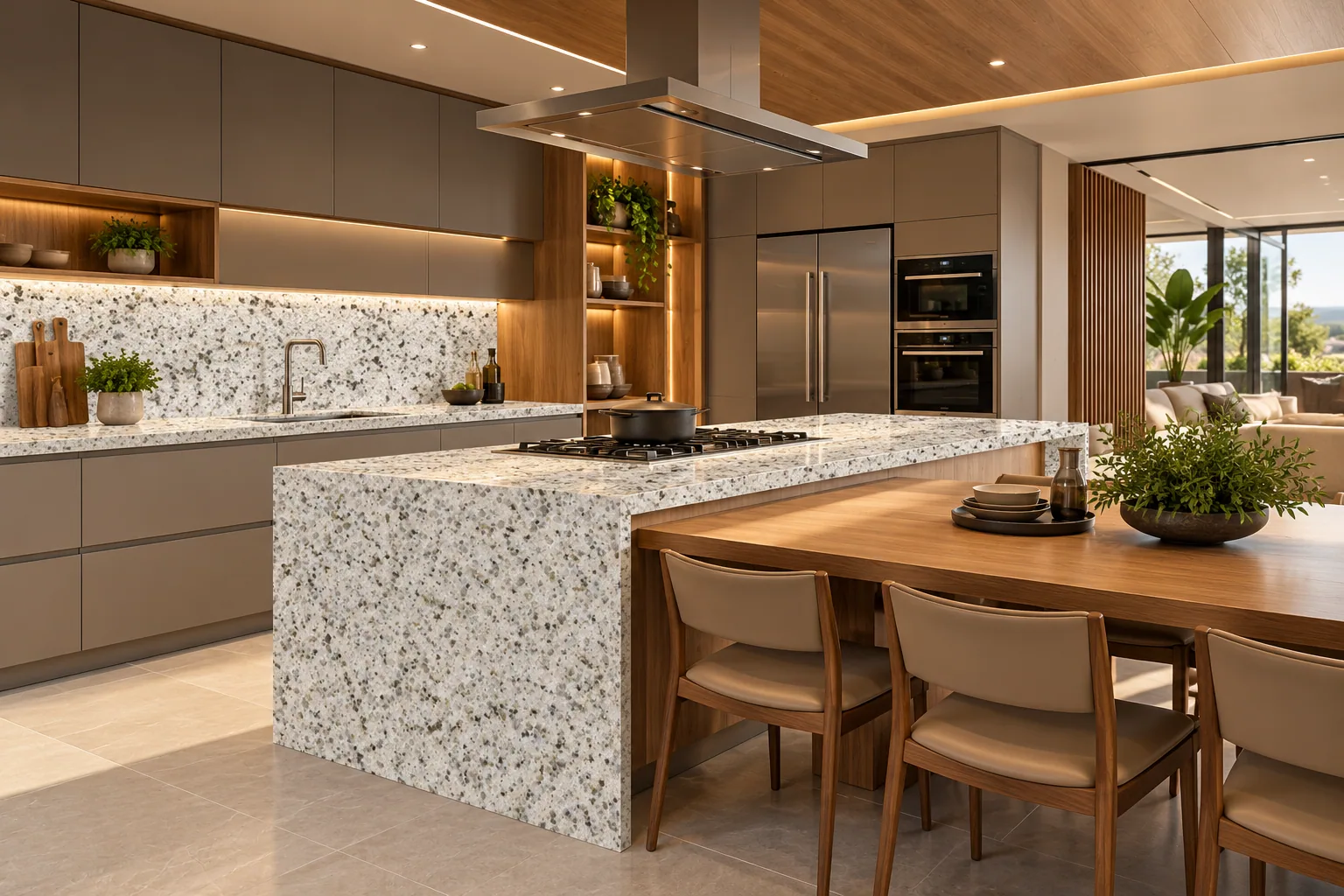 Cozinha ilha com Branco Polar - Cotton — inspiração de aplicação