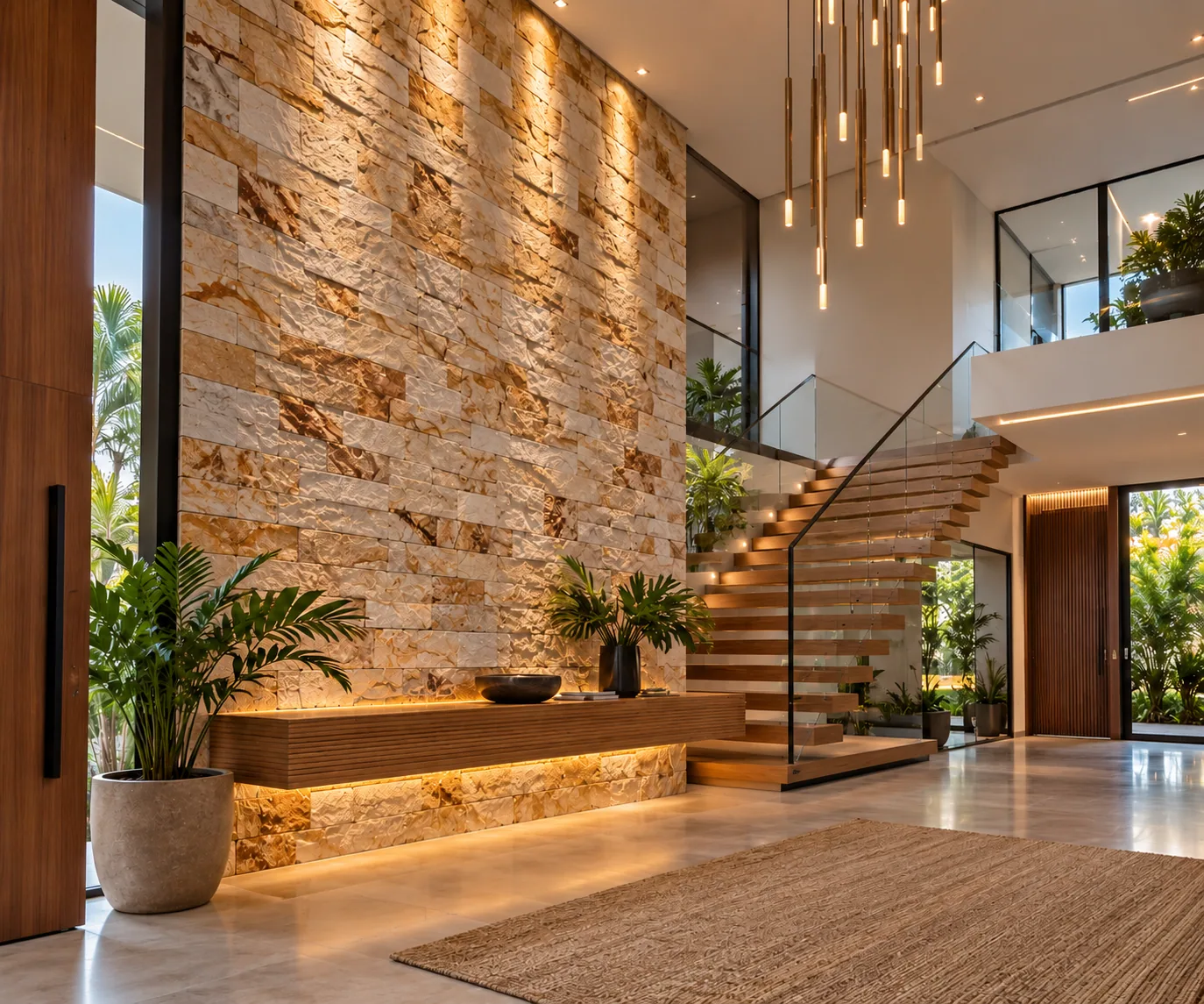 Hall de entrada com Quartzito Gold – 20 x 10 cm — inspiração de aplicação