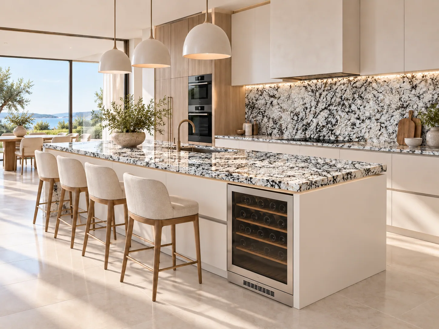 Cozinha mediterrânea com ilha com Ice Blue — inspiração de aplicação