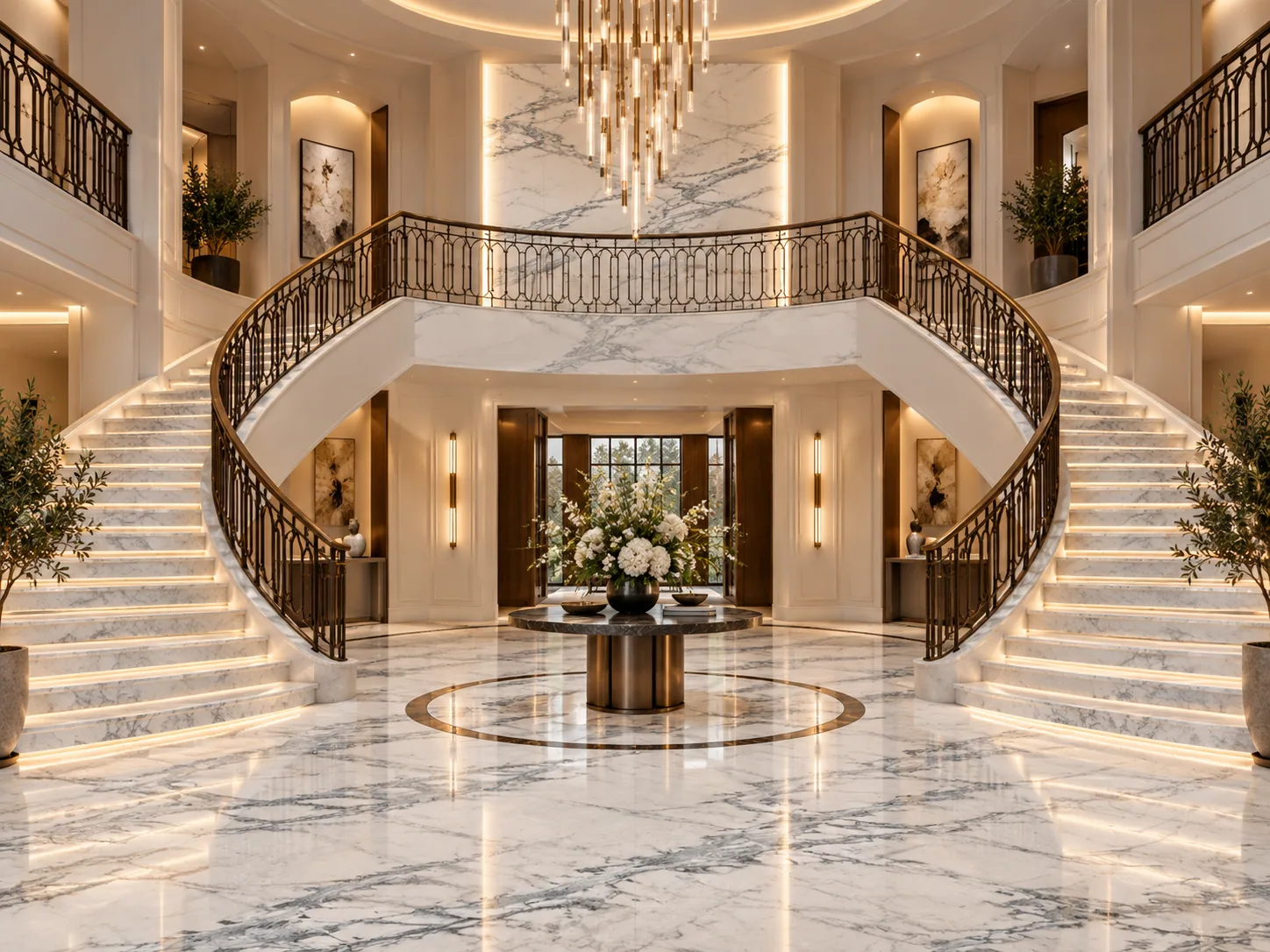 Foyer imperial com escadarias com Danby Marble — inspiração de aplicação