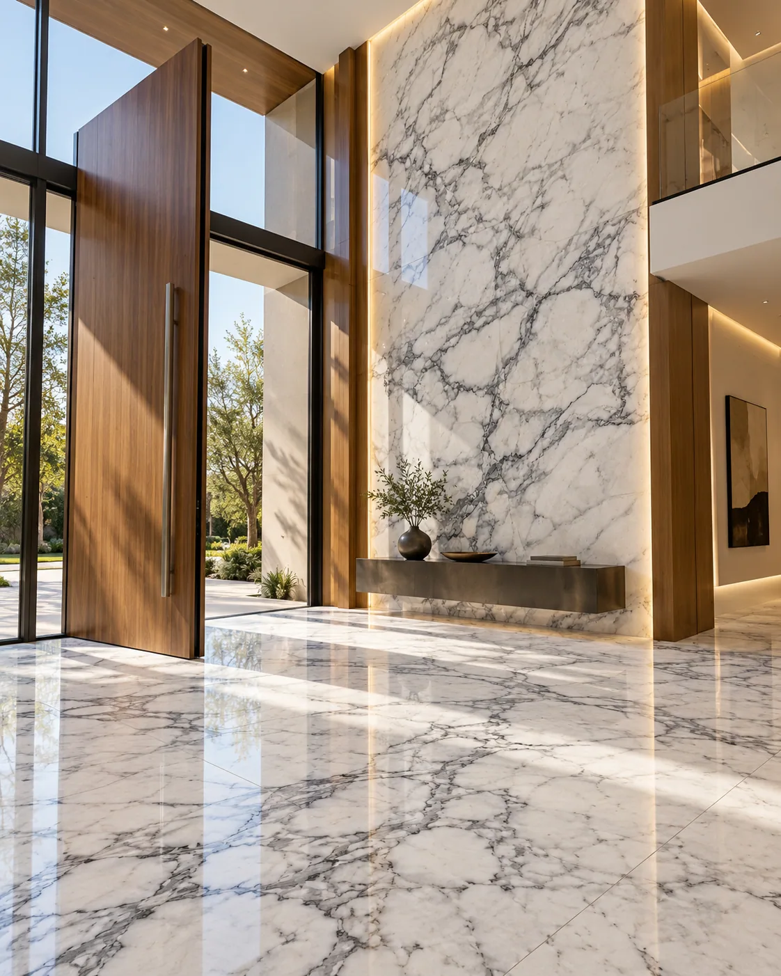 Hall de entrada com Carrara Dolomítico — inspiração de aplicação