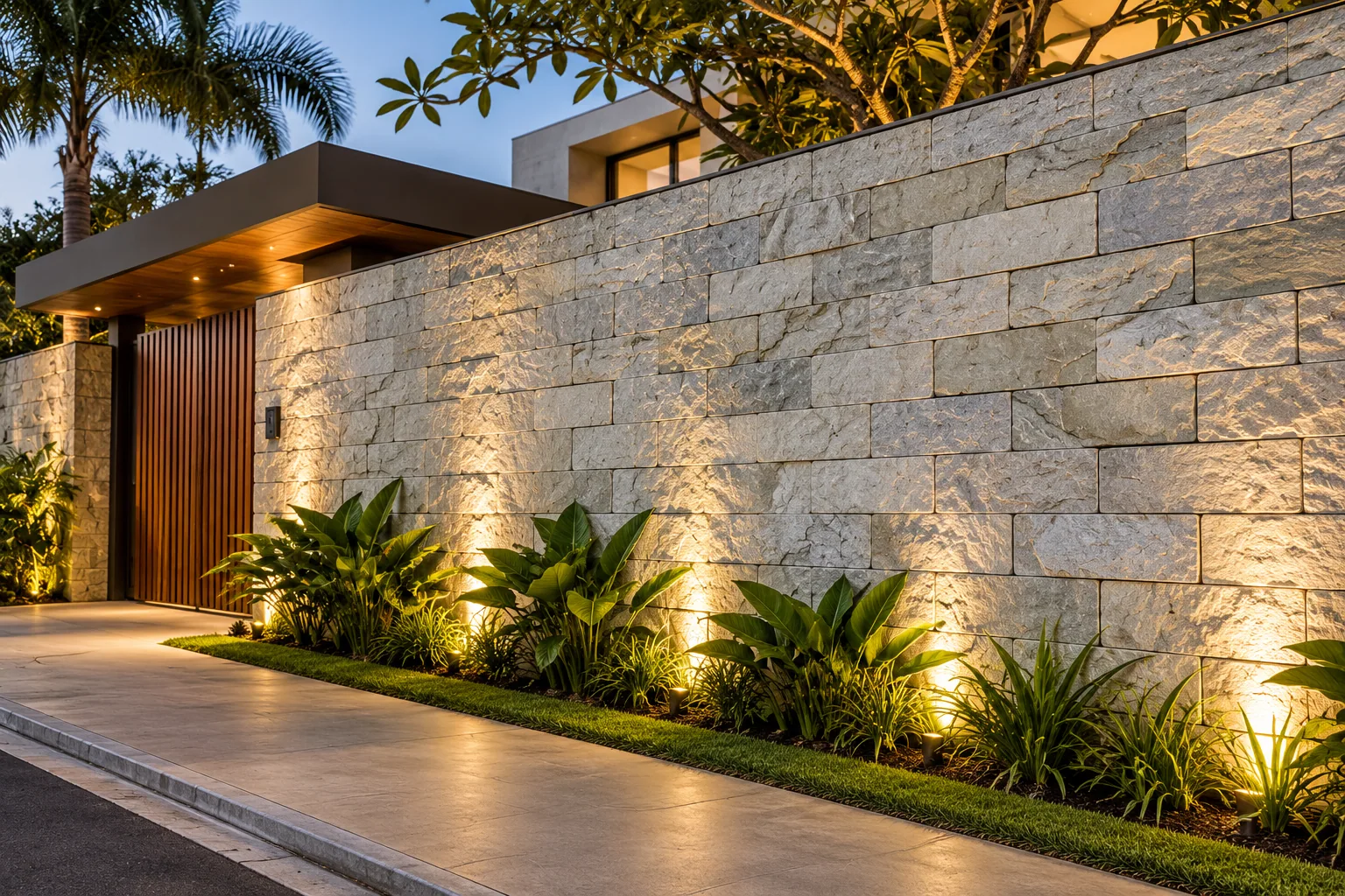 Muro residencial com Quartzito Branco (20 x 10 cm) — inspiração de aplicação