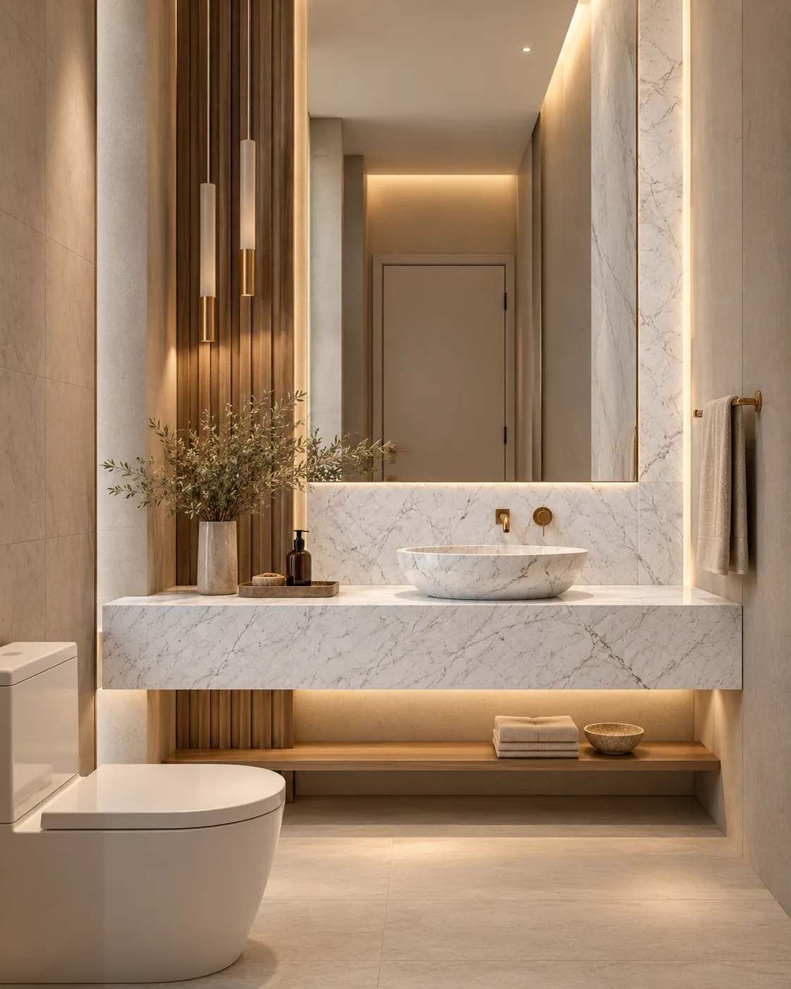 Lavabo com Statuario Dolomite — inspiração de aplicação