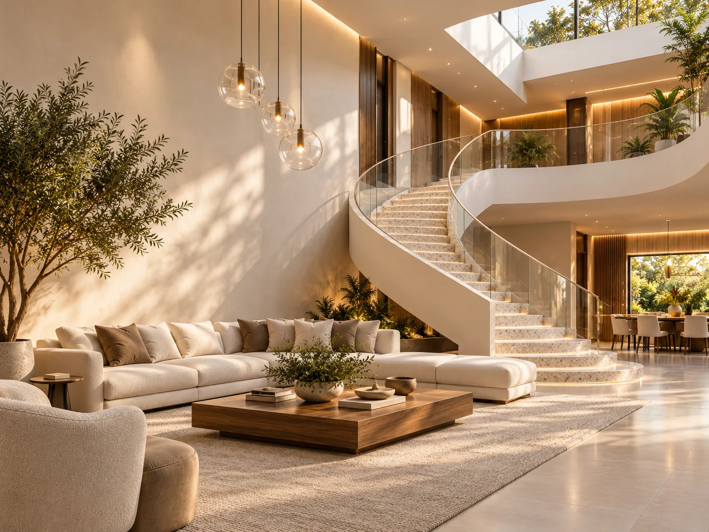 Escada escultural com Branco Itaúnas — inspiração de aplicação
