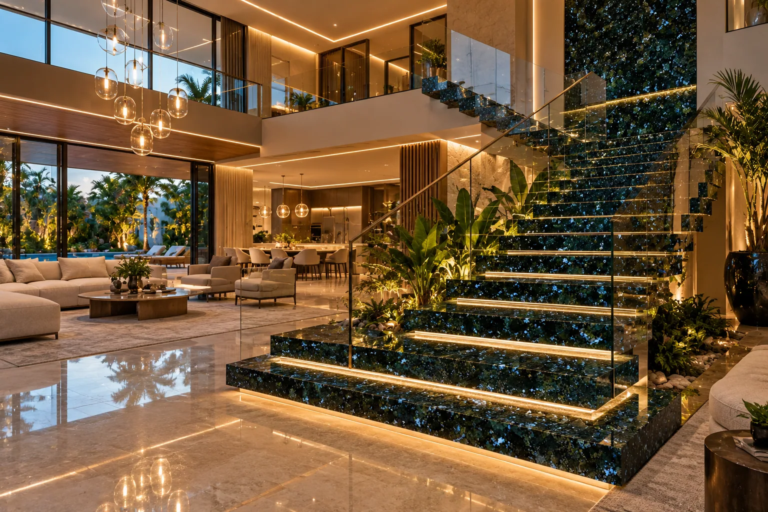 Escadaria flutuante com Blue Star — inspiração de aplicação