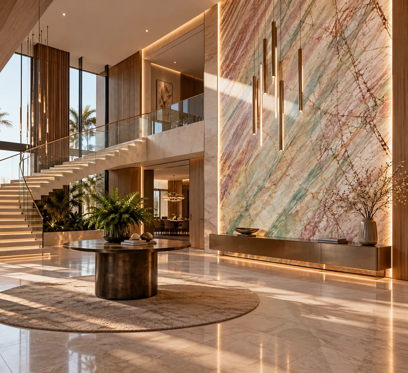 Lobby luxuoso com Aurora boreal — inspiração de aplicação