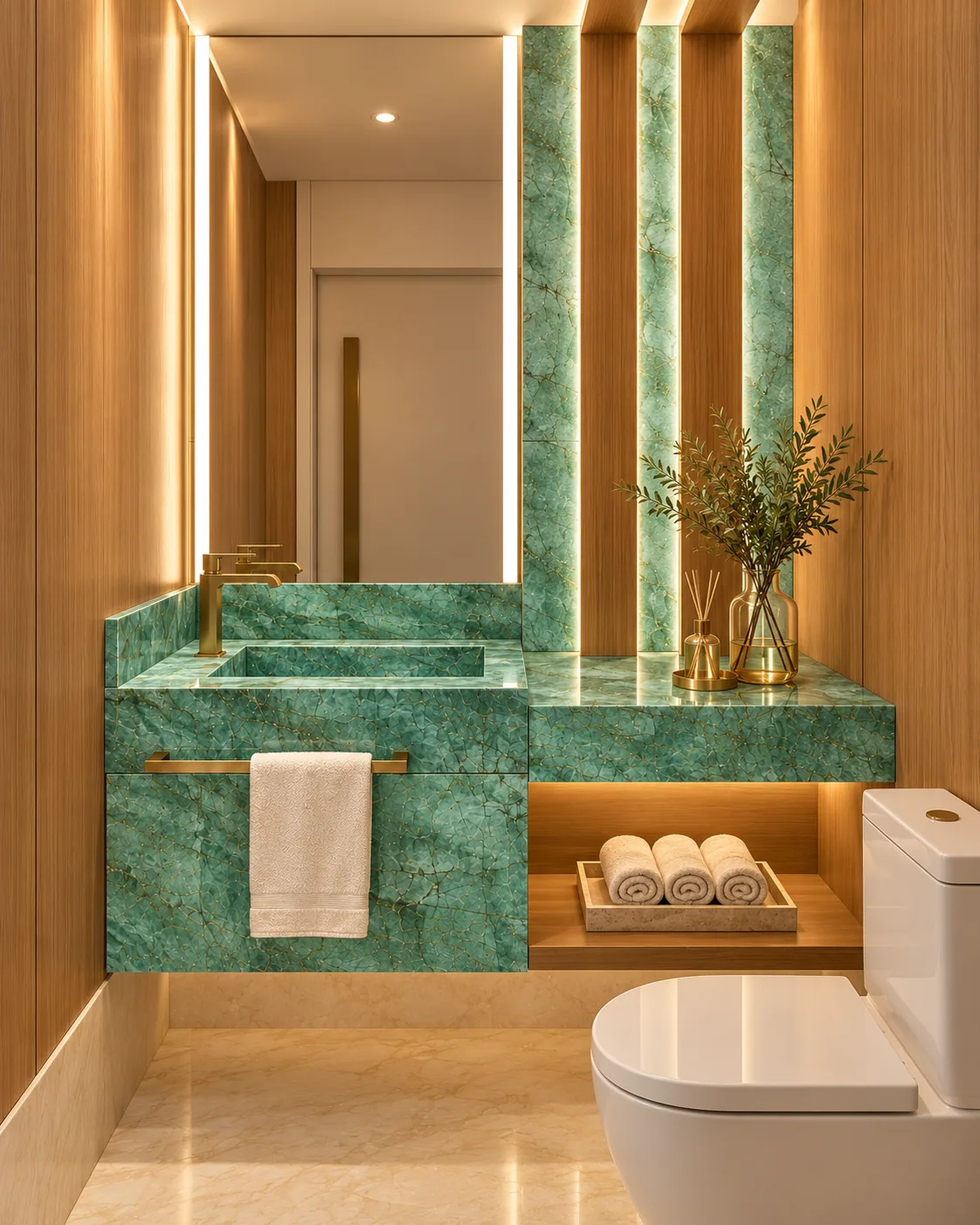Lavabo com Emerald Green — inspiração de aplicação