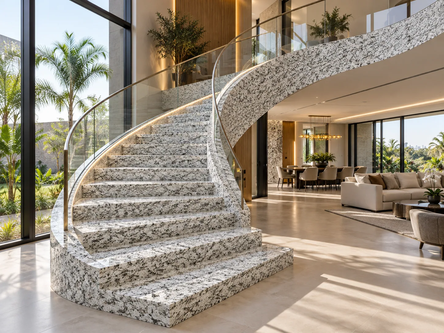 Escadaria escultural com Branco Fortaleza — inspiração de aplicação