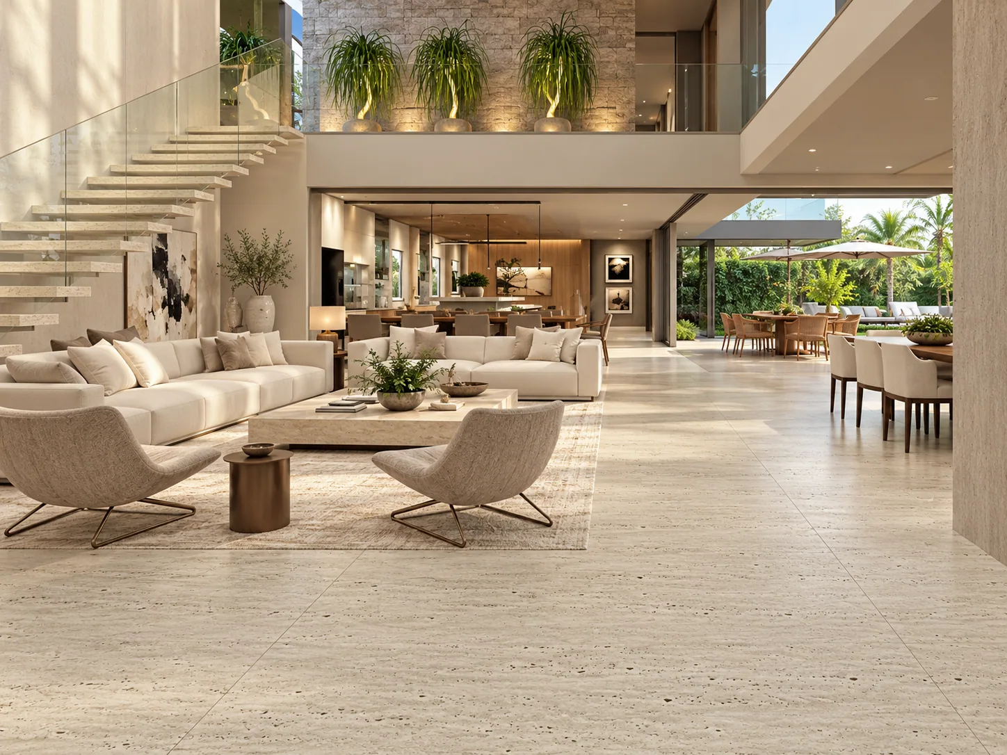Piso sala de estar com Pisos e Ladrilhos – Travertino Romano — inspiração de aplicação