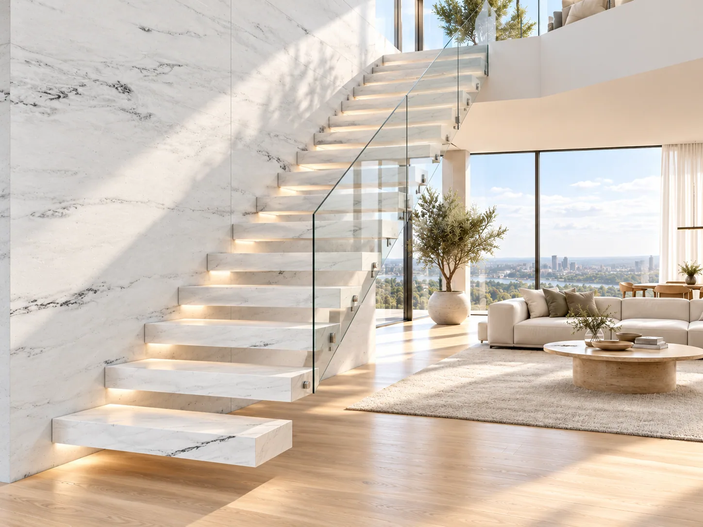 Escada flutuante com Brasília White — inspiração de aplicação