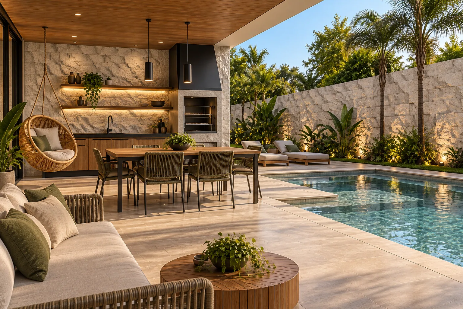 Pátio gourmet com Rockface – Limestone — inspiração de aplicação