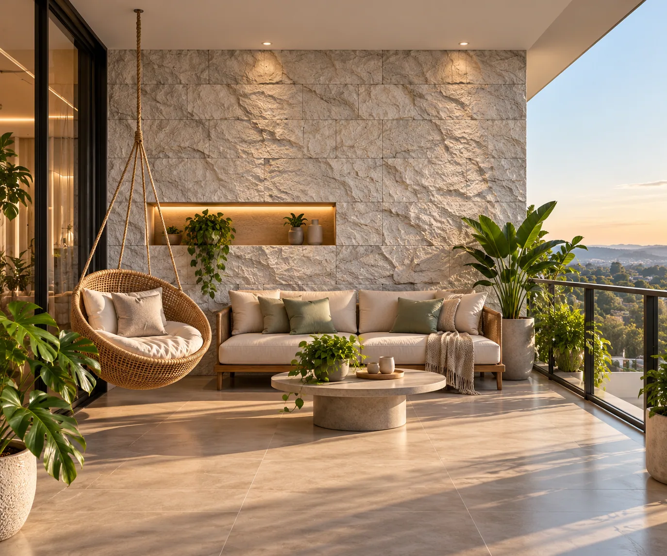 Varanda com Rockface – Limestone — inspiração de aplicação