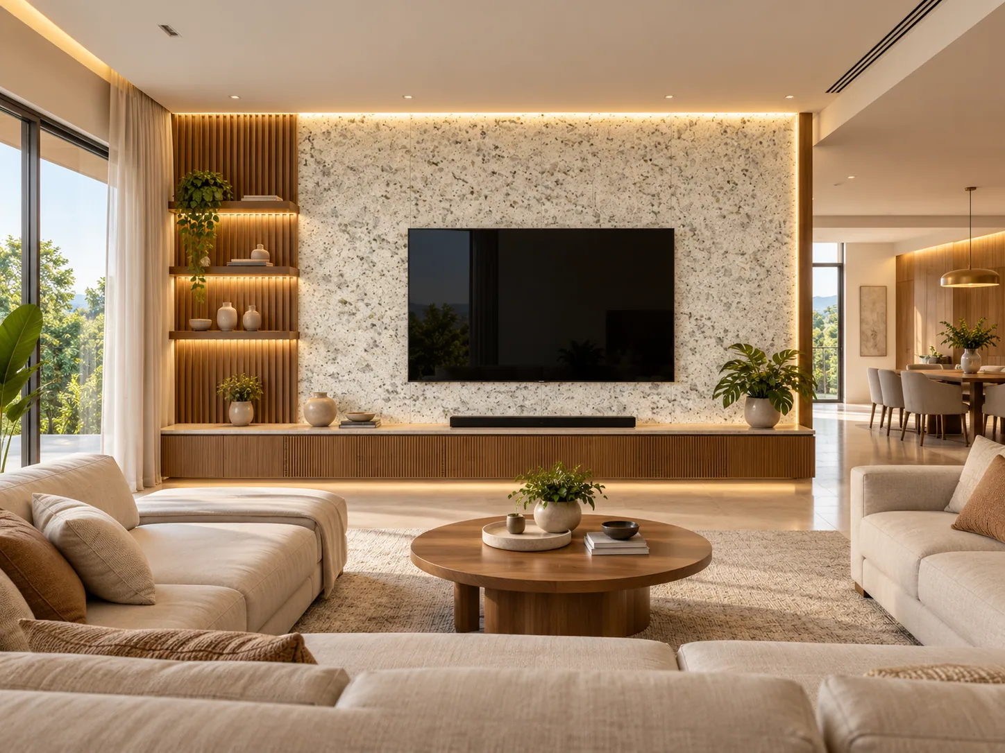 Sala de luxo com parede de pedra com Branco Polar - Cotton — inspiração de aplicação