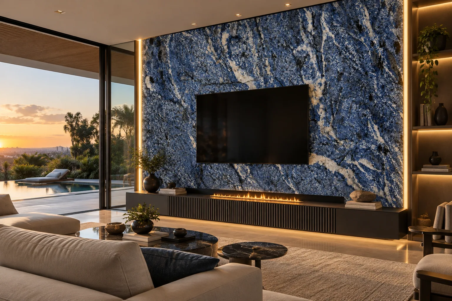 Sala luxuosa com Azul Bahia — inspiração de aplicação