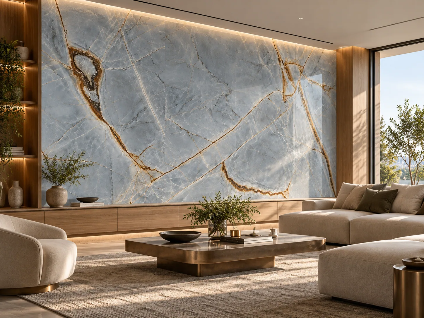 Painel sala com Blue Roma — inspiração de aplicação
